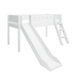 Mid-High Bed with Slide, Ladder and Safety Rail, 90x200 cm, White