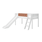 Mid-High Bed with Slide, Ladder and Safety Rail, 90x200 cm, White