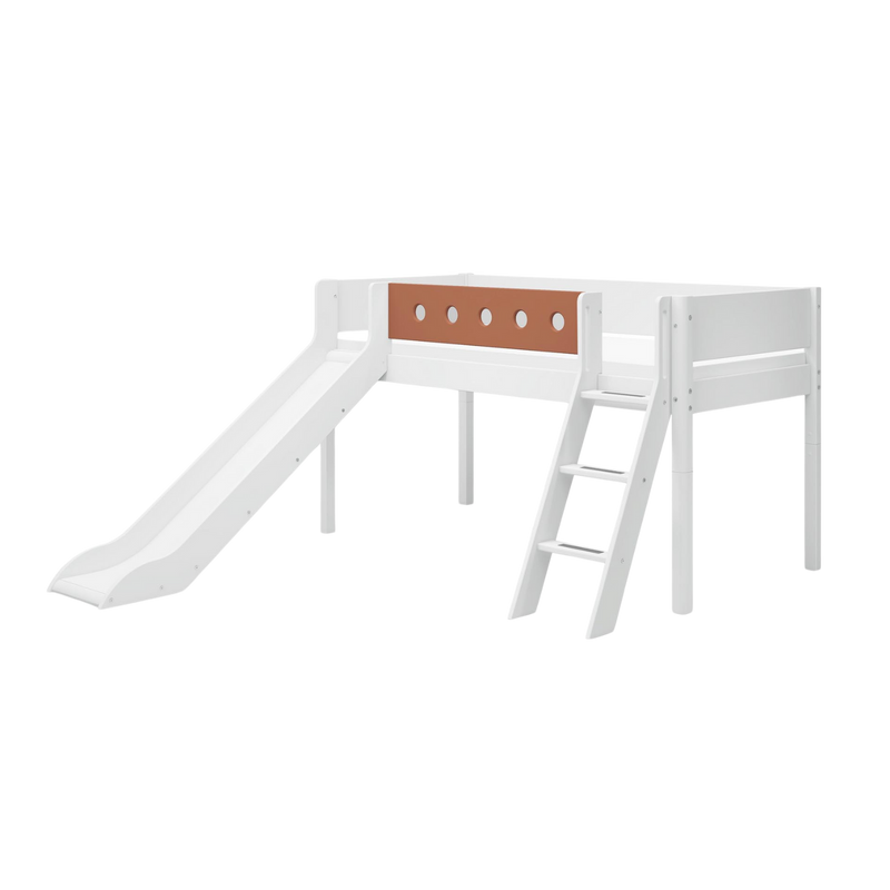 Spielbett 120 cm mit Rutsche, Leiter und Absturzsicherung, 90x200 cm, Weiß