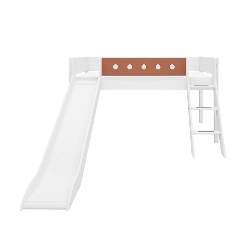 Spielbett 120 cm mit Rutsche, Leiter und Absturzsicherung, 90x200 cm, Weiß