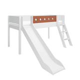 Mid-High Bed with Slide, Ladder and Safety Rail, 90x200 cm, White