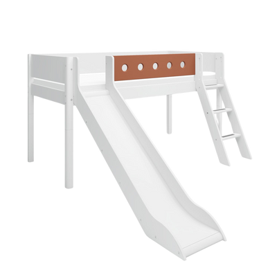 Spielbett 120 cm mit Rutsche, Leiter und Absturzsicherung, 90x200 cm, Weiß