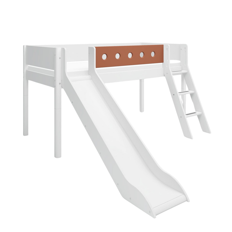 Spielbett 120 cm mit Rutsche, Leiter und Absturzsicherung, 90x200 cm, Weiß