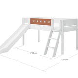 Mid-High Bed with Slide, Ladder and Safety Rail, 90x200 cm, White