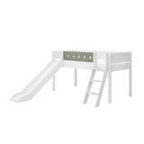 Mid-High Bed with Slide, Ladder and Safety Rail, 90x200 cm, White