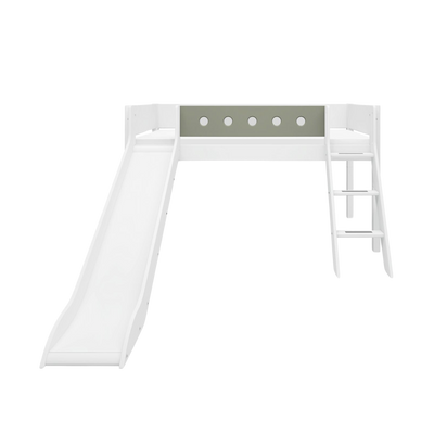 Mid-High Bed with Slide, Ladder and Safety Rail, 90x200 cm, White