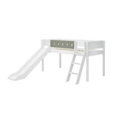 Mid-High Bed with Slide, Ladder and Safety Rail, 90x200 cm, White