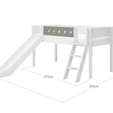 Mid-High Bed with Slide, Ladder and Safety Rail, 90x200 cm, White