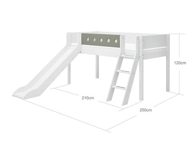 Mid-high bed w. slanting ladder and slide