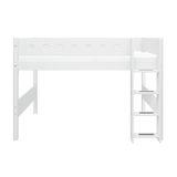 Semi-high Bed with Ladder and Safety Rail, 90x200 cm, White