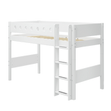 Semi-high Bed with Ladder and Safety Rail, 90x200 cm, White