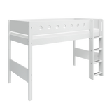 Semi-high Bed with Ladder and Safety Rail, 90x200 cm, White