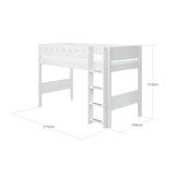 Semi-high Bed with Ladder and Safety Rail, 90x200 cm, White