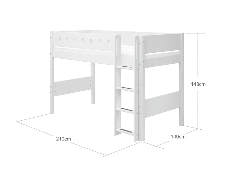 WHITE Verhoogde halfhoogslaper, 90x200 cm, Wit