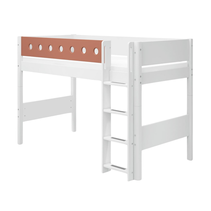 Semi-high Bed with Ladder and Safety Rail, 90x200 cm, White