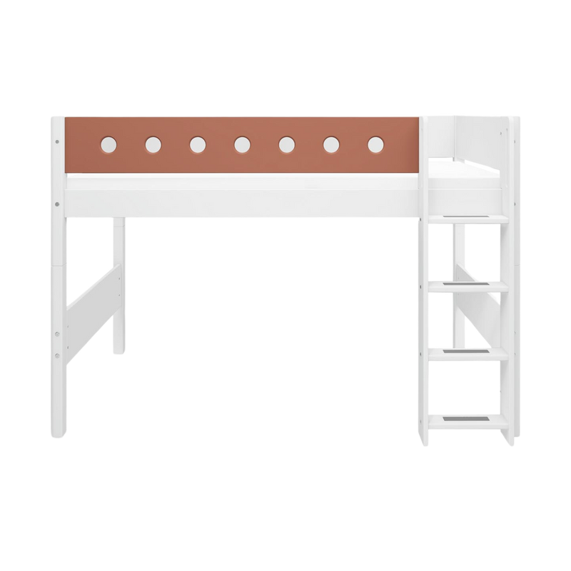 Semi-high Bed with Ladder and Safety Rail, 90x200 cm, White