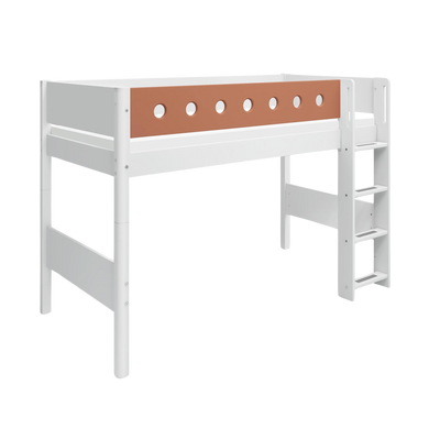 Semi-high Bed with Ladder and Safety Rail, 90x200 cm, White