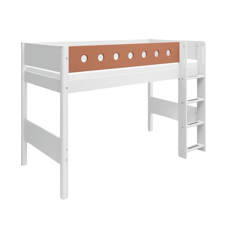 Semi-high Bed with Ladder and Safety Rail, 90x200 cm, White