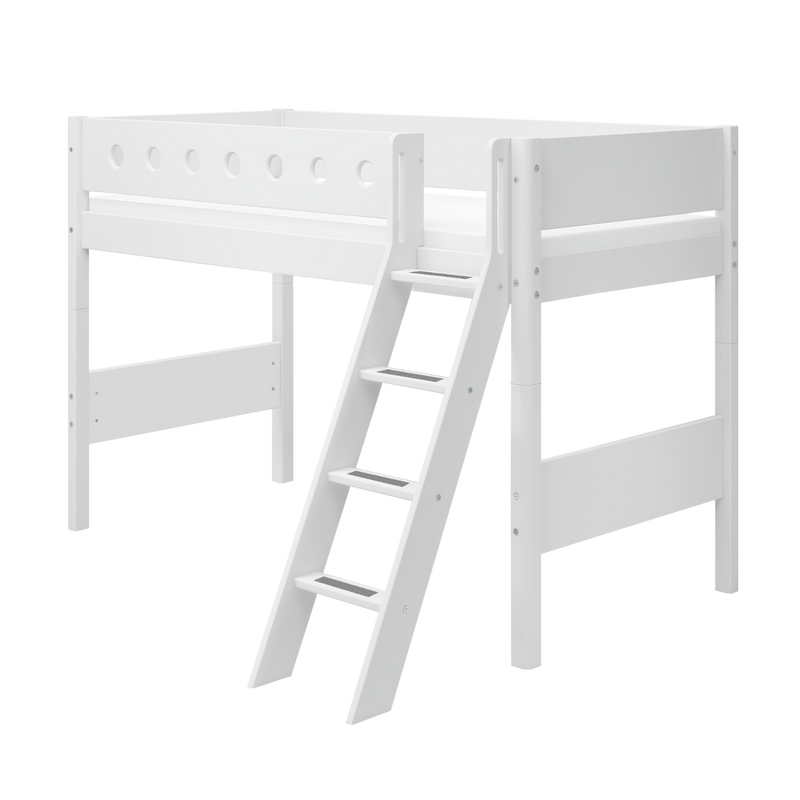 Semi-high Bed with Ladder and Safety Rail, 90x200 cm, White