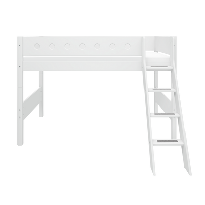 Semi-high Bed with Ladder and Safety Rail, 90x200 cm, White