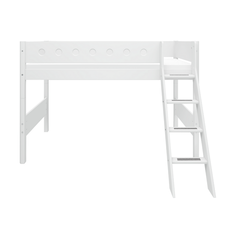 Semi-high Bed with Ladder and Safety Rail, 90x200 cm, White