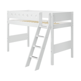 Semi-high Bed with Ladder and Safety Rail, 90x200 cm, White