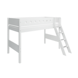 Semi-high Bed with Ladder and Safety Rail, 90x200 cm, White