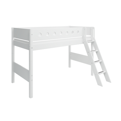 Semi-high Bed with Ladder and Safety Rail, 90x200 cm, White