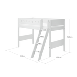 Semi-high Bed with Ladder and Safety Rail, 90x200 cm, White