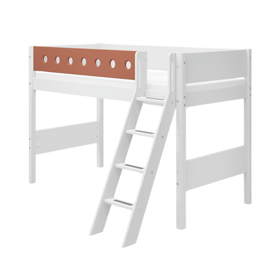 Semi-high Bed with Ladder and Safety Rail, 90x200 cm, White