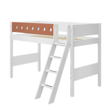 Semi-high Bed with Ladder and Safety Rail, 90x200 cm, White