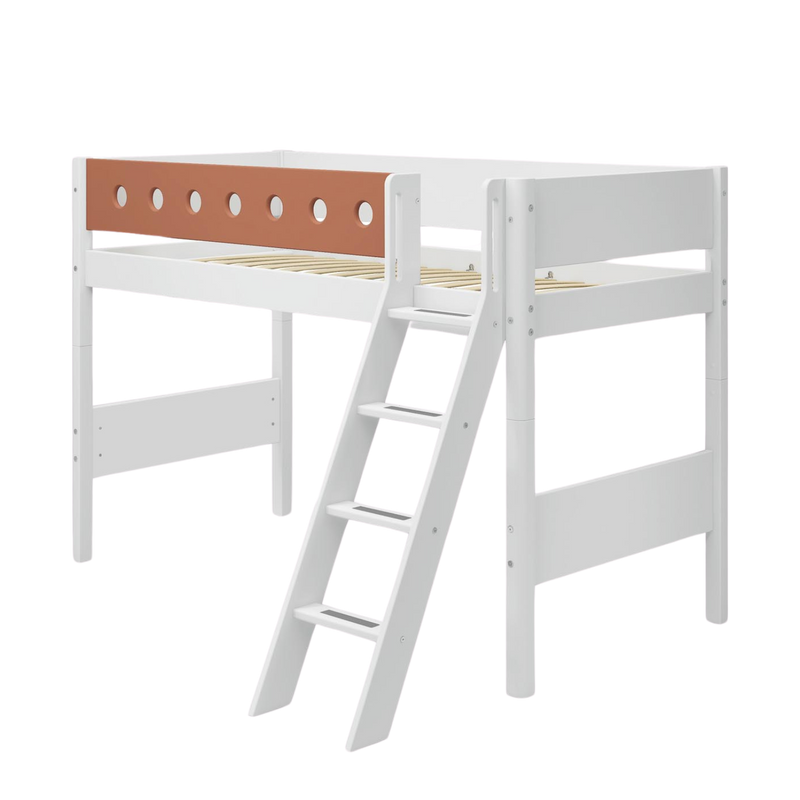 Semi-high Bed with Ladder and Safety Rail, 90x200 cm, White
