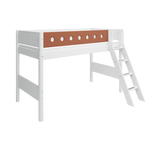 Semi-high Bed with Ladder and Safety Rail, 90x200 cm, White