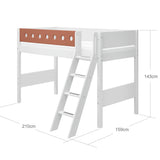 Semi-high Bed with Ladder and Safety Rail, 90x200 cm, White