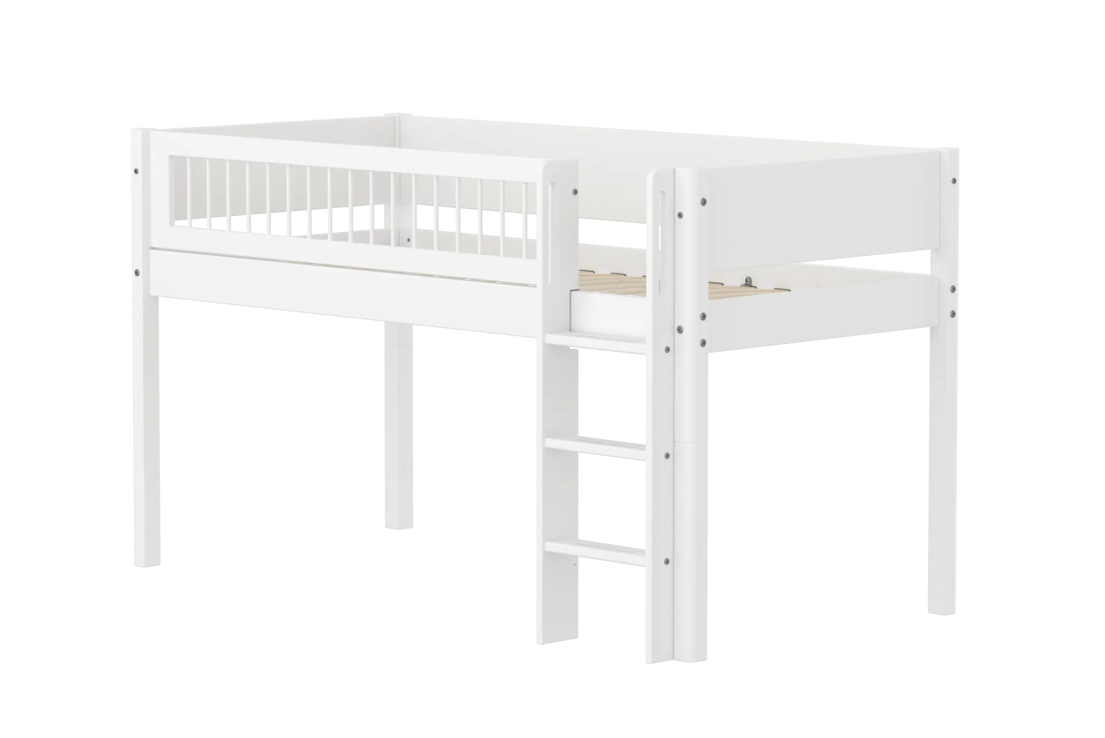 High Bed 120 cm with Ladder and Safety Rail, 90x200 cm, White MID_HIGH-BED midslp-f-wht-mdf-200x90-str-ladder-crossbars-f-wht  flexa-com.myshopify.com