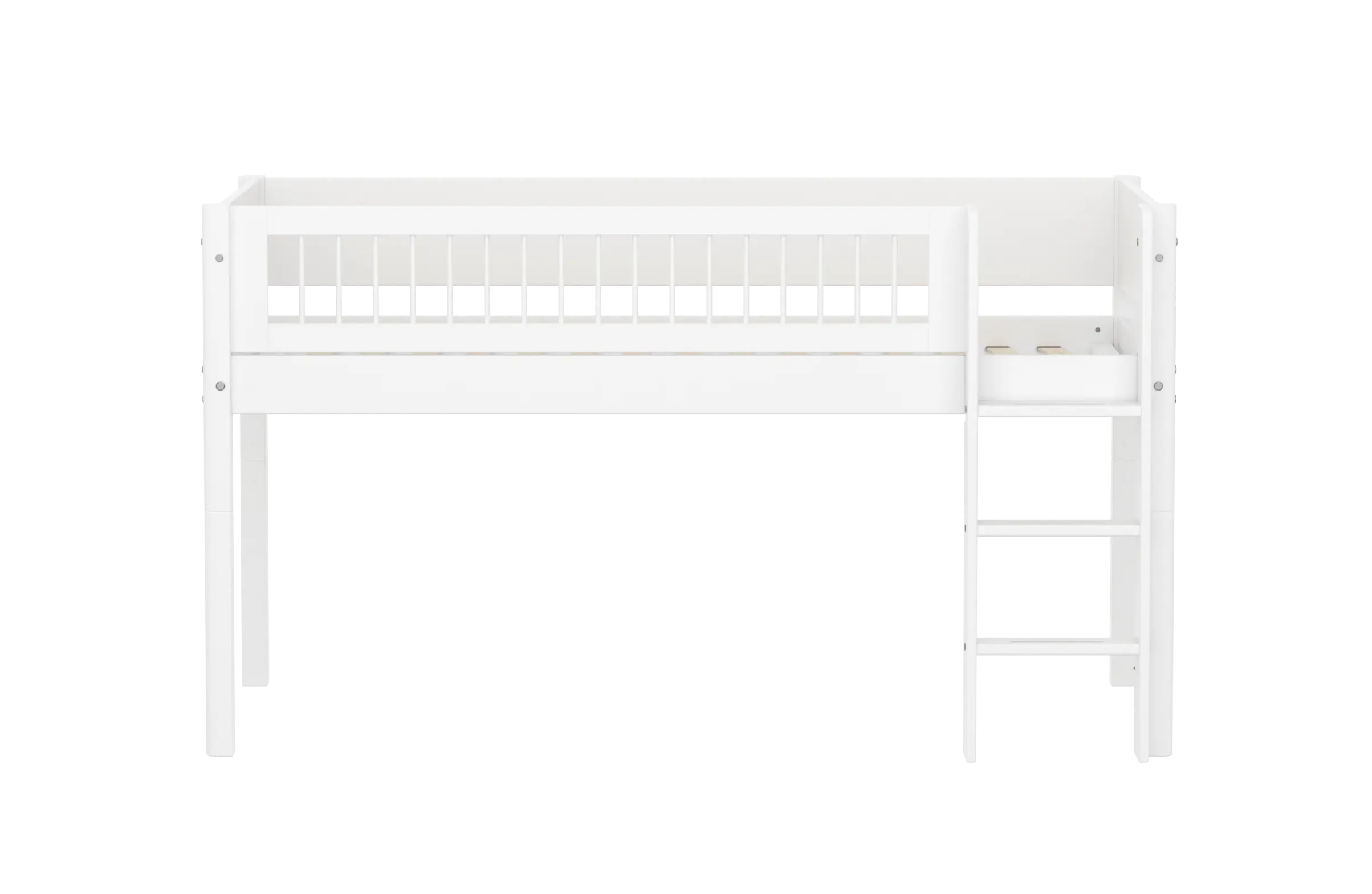 High Bed 120 cm with Ladder and Safety Rail, 90x200 cm, White MID_HIGH-BED midslp-f-wht-mdf-200x90-str-ladder-crossbars-f-wht  flexa-com.myshopify.com