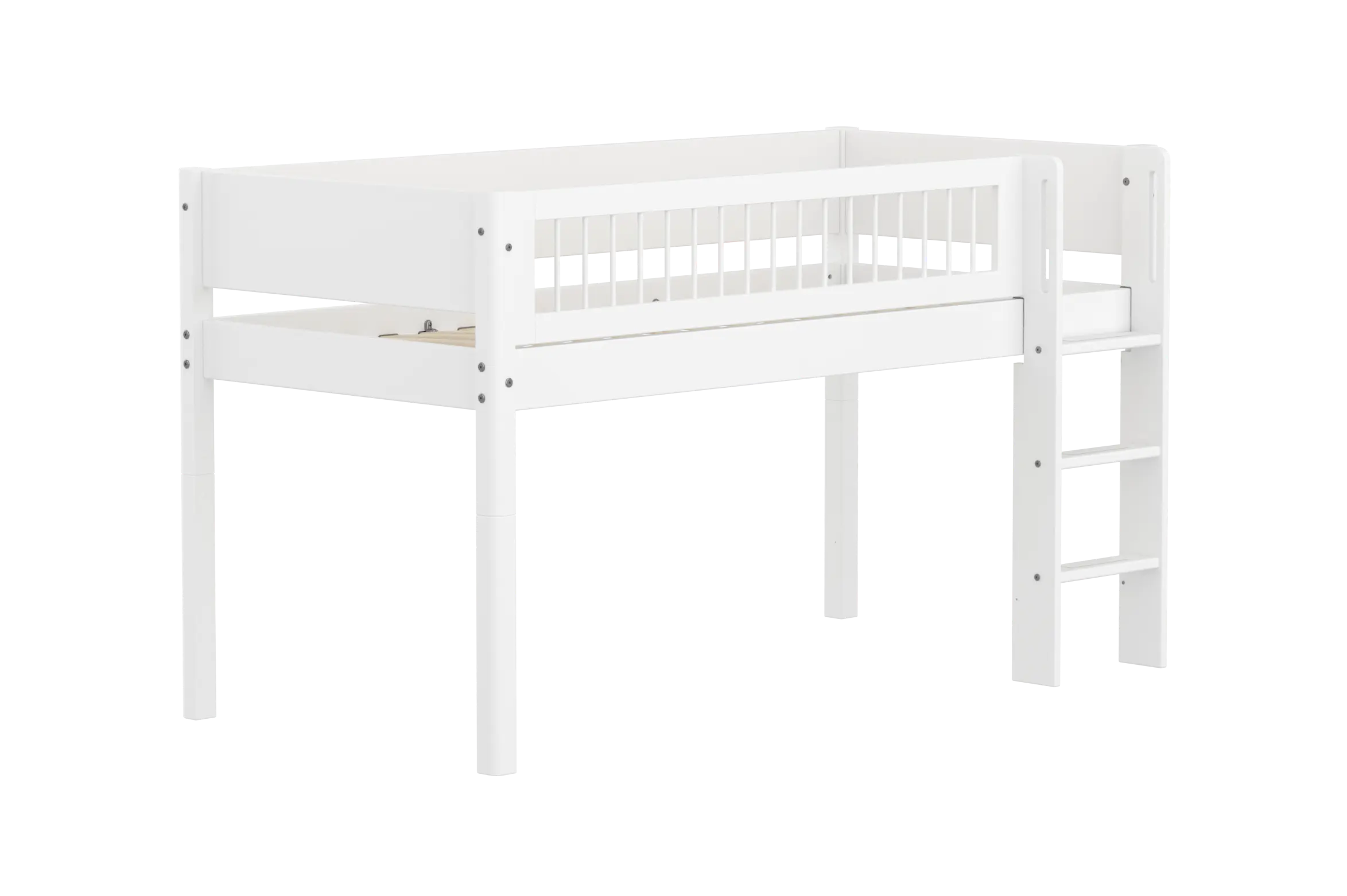High Bed 120 cm with Ladder and Safety Rail, 90x200 cm, White MID_HIGH-BED midslp-f-wht-mdf-200x90-str-ladder-crossbars-f-wht  flexa-com.myshopify.com