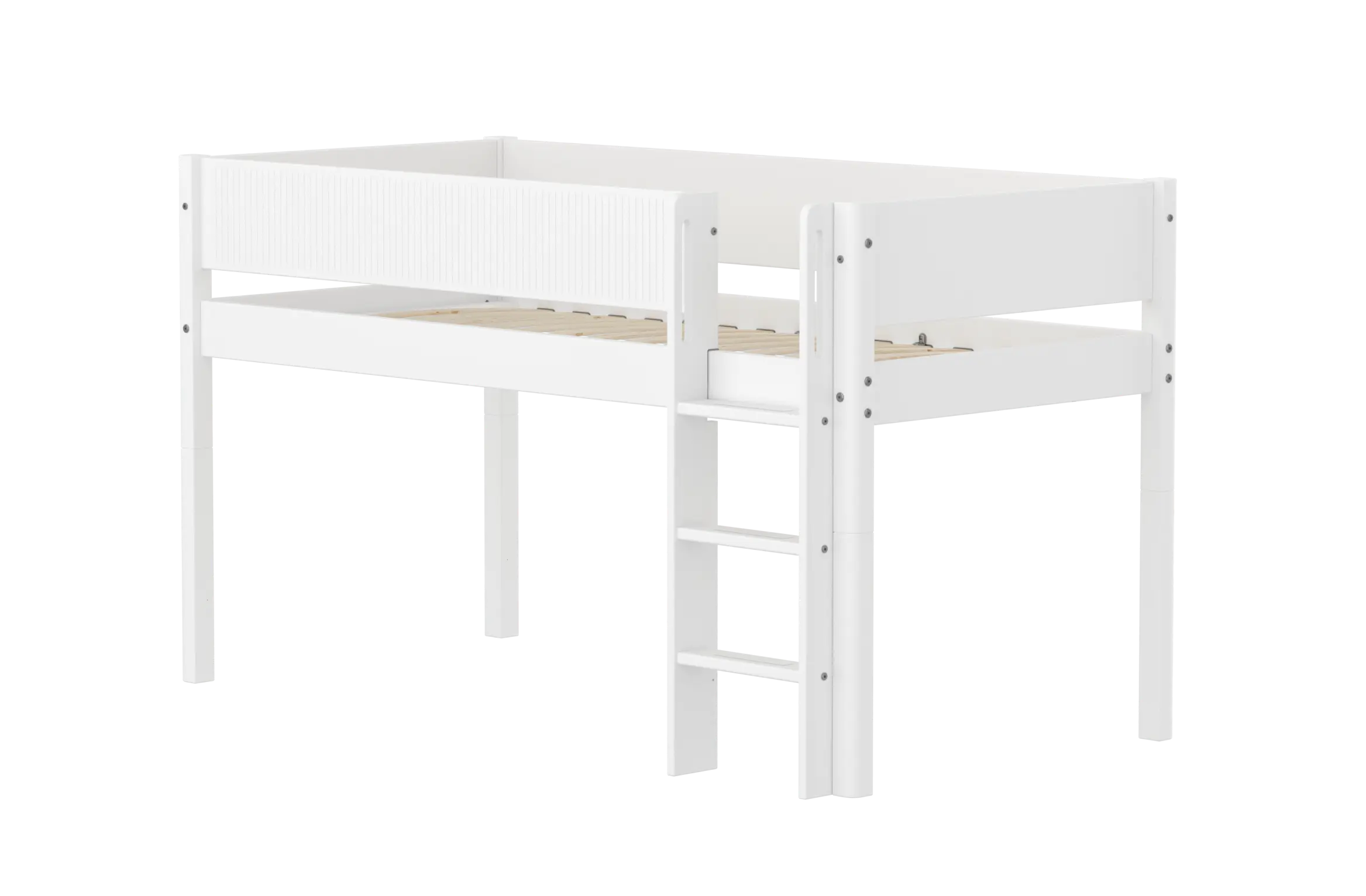 High Bed 120 cm with Ladder and Safety Rail, 90x200 cm, White MID_HIGH-BED midslp-f-wht-mdf-200x90-str-ladder-grooves-f-wht  flexa-com.myshopify.com