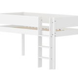 Mid-High Bed with Ladder and Safety Rail, 90x200 cm, White