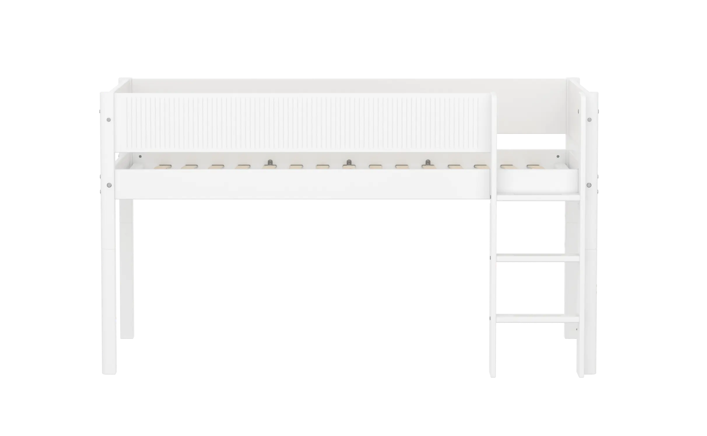 High Bed 120 cm with Ladder and Safety Rail, 90x200 cm, White MID_HIGH-BED midslp-f-wht-mdf-200x90-str-ladder-grooves-f-wht  flexa-com.myshopify.com