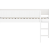 Mid-High Bed with Ladder and Safety Rail, 90x200 cm, White