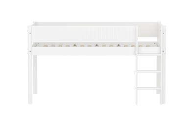 Mid-high Bed with Straight Ladder and Safety Rails, 90x200 cm, White