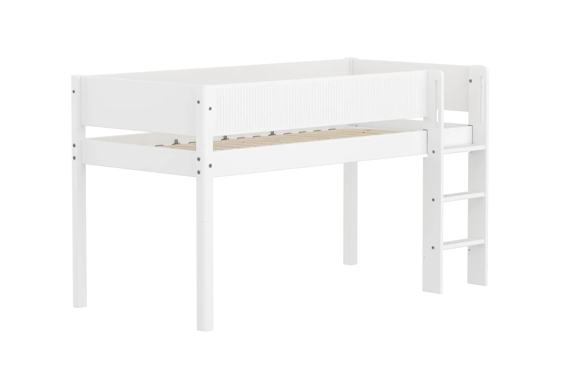 High Bed 120 cm with Ladder and Safety Rail, 90x200 cm, White MID_HIGH-BED midslp-f-wht-mdf-200x90-str-ladder-grooves-f-wht  flexa-com.myshopify.com