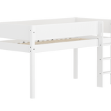 Mid-High Bed with Ladder and Safety Rail, 90x200 cm, White