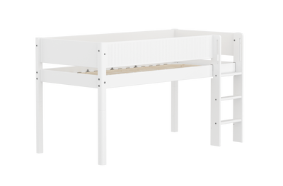 Mid-high Bed with Straight Ladder and Safety Rails, 90x200 cm, White