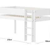 Mid-High Bed with Ladder and Safety Rail, 90x200 cm, White