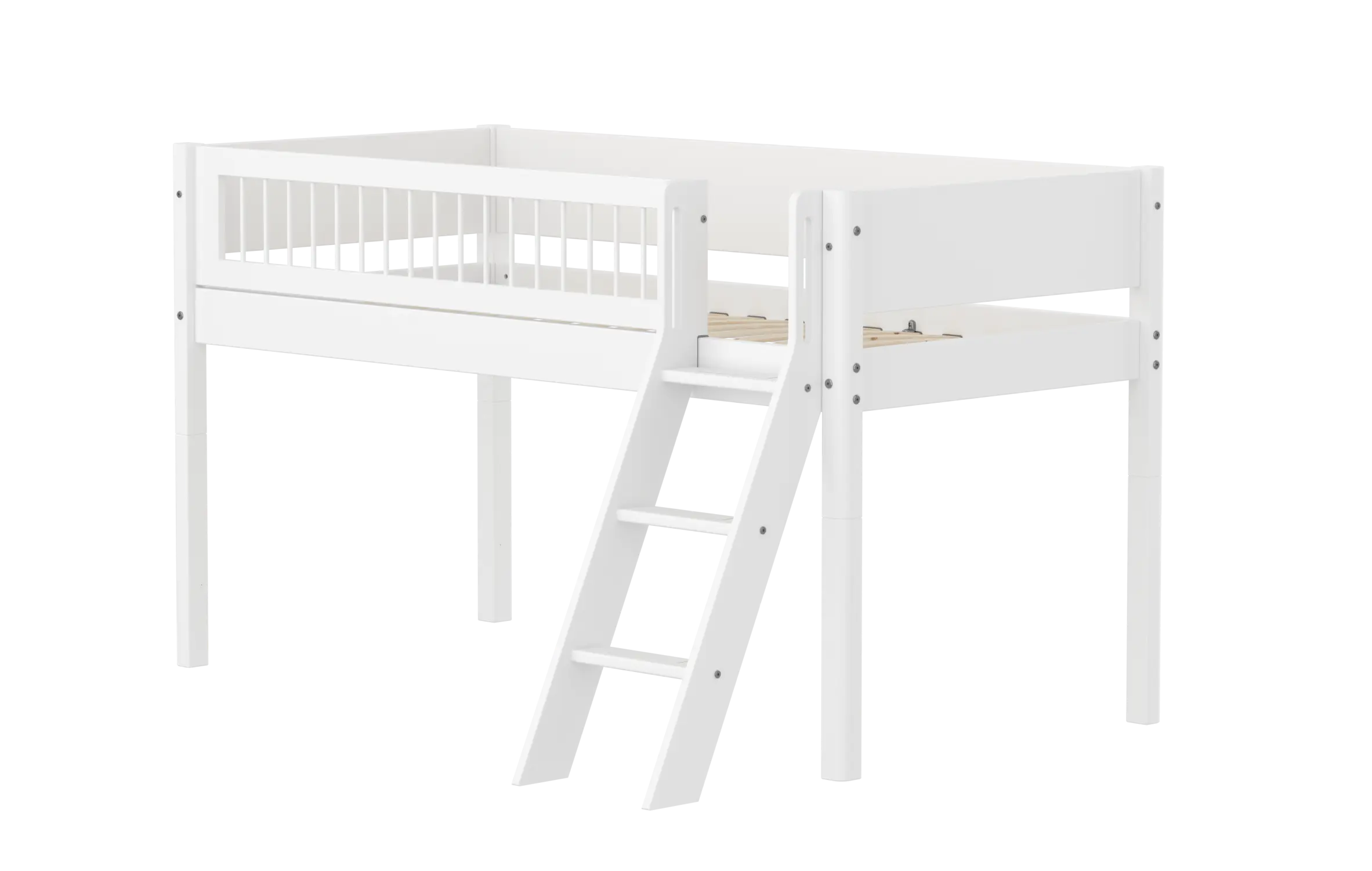 High Bed 120 cm with Ladder and Safety Rail, 90x200 cm, White MID_HIGH-BED midslp-f-wht-mdf-200x90-sl-ladder-crossbars-f-wht  flexa-com.myshopify.com