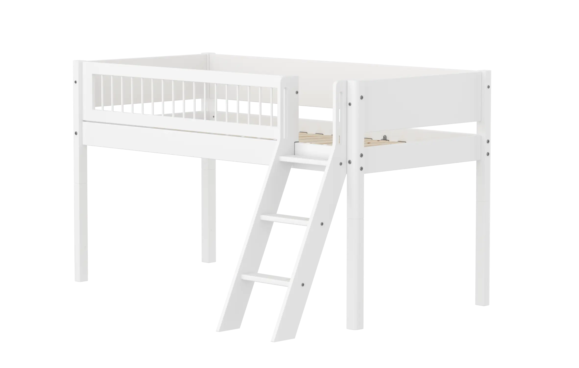 High Bed 120 cm with Ladder and Safety Rail, 90x200 cm, White MID_HIGH-BED midslp-f-wht-mdf-200x90-sl-ladder-crossbars-f-wht  flexa-com.myshopify.com