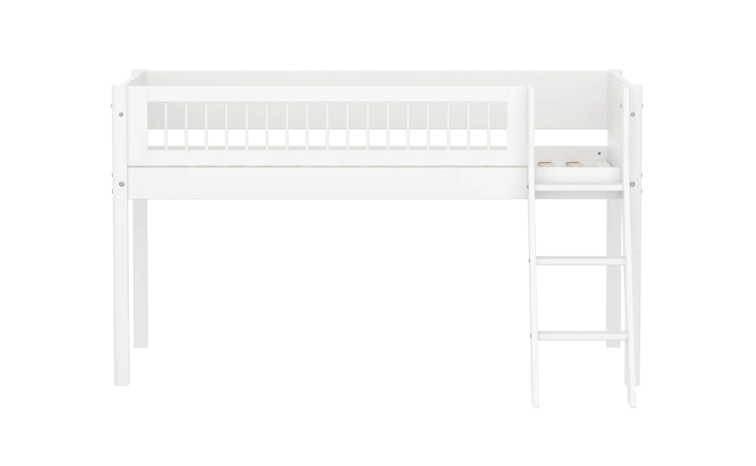 High Bed 120 cm with Ladder and Safety Rail, 90x200 cm, White MID_HIGH-BED midslp-f-wht-mdf-200x90-sl-ladder-crossbars-f-wht  flexa-com.myshopify.com