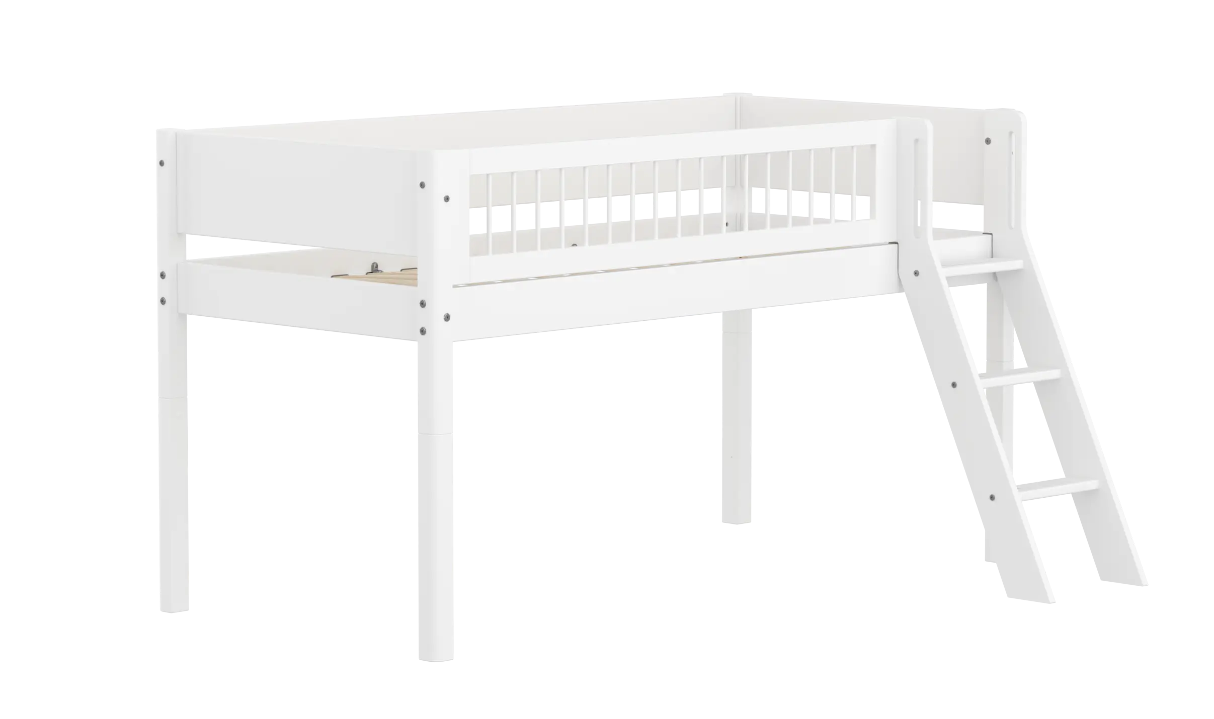 High Bed 120 cm with Ladder and Safety Rail, 90x200 cm, White MID_HIGH-BED midslp-f-wht-mdf-200x90-sl-ladder-crossbars-f-wht  flexa-com.myshopify.com